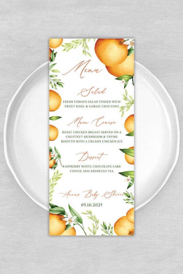 BABY SHOWER MENU CARD | CUTIE